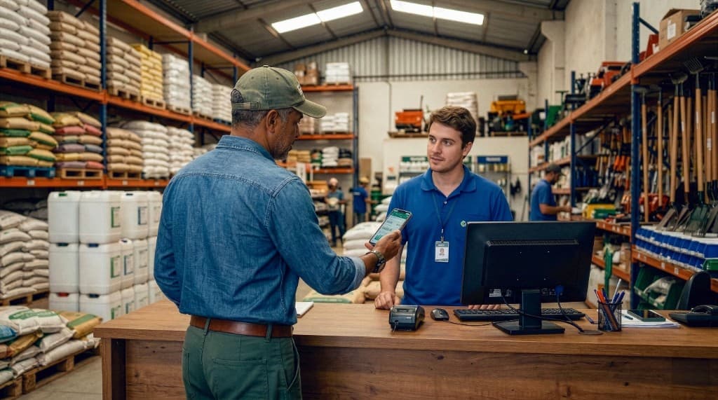 Farmer checking prices at a store